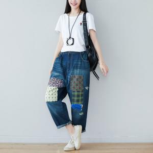 Street Style Patchwork Jeans Korean Baggy Jeans for Woman