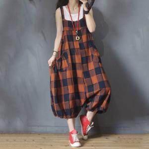 Korean Fashion Checkered Overalls Flare Large One Piece Pants