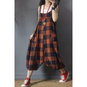 Korean Fashion Checkered Overalls Flare Large One Piece Pants