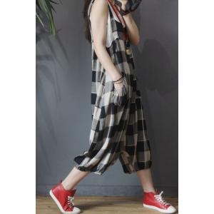 Korean Fashion Checkered Overalls Flare Large One Piece Pants