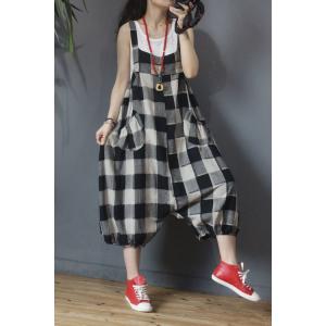 Korean Fashion Checkered Overalls Flare Large One Piece Pants
