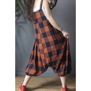 Korean Fashion Checkered Overalls Flare Large One Piece Pants