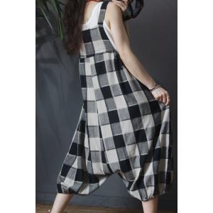 Korean Fashion Checkered Overalls Flare Large One Piece Pants