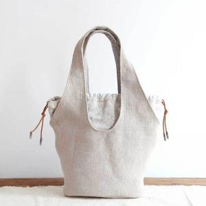 Minimalist Style Cotton Linen Korean Bucket Bag with Jacquard Lining