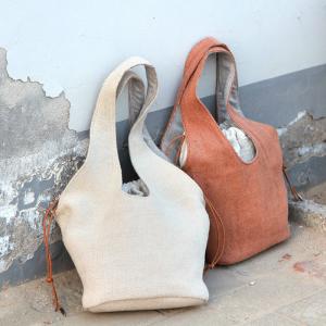 Minimalist Style Cotton Linen Korean Bucket Bag with Jacquard Lining