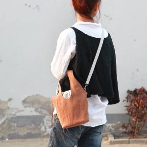 Minimalist Style Cotton Linen Korean Bucket Bag with Jacquard Lining