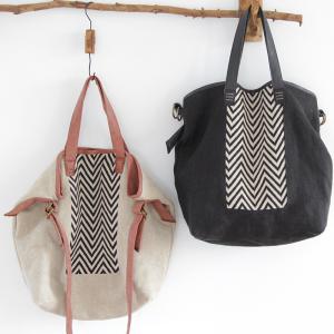 Japanese Style Geometric Pattern Tote Bag Cotton Linen Shoulder Bag