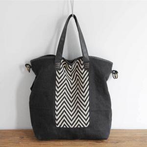 Japanese Style Geometric Pattern Tote Bag Cotton Linen Shoulder Bag