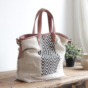 Japanese Style Geometric Pattern Tote Bag Cotton Linen Shoulder Bag