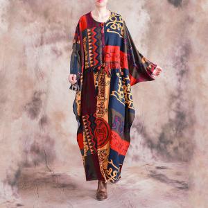 Beautiful Folk Paisley Dress Loose Cotton Linen Colorful Wrap Dress