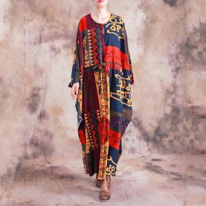 Beautiful Folk Paisley Dress Loose Cotton Linen Colorful Wrap Dress
