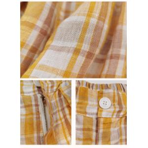 Preppy Style Linen Gingham Pants Wide Leg Linen Yellow Trousers