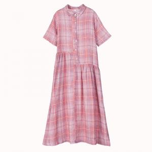Pink Gingham Linen Shirt Dress Loose Pink Resort Frock