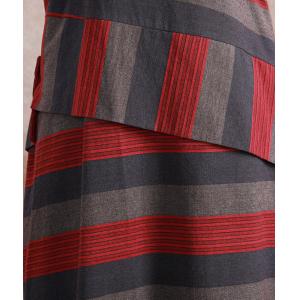 Chunky Stripes Long Sleeve Maxi Skirt Plus Size Layering Linen Frock