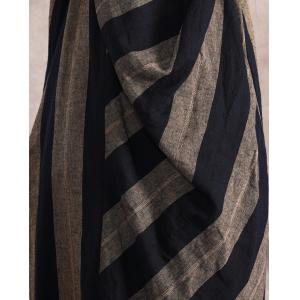 Black Stripes Cotton Linen Maxi Dress Long Sleeve Elegant Caftan
