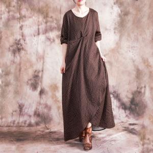 Autumn Fashion Small Dotted Dress Asymmetrical Maxi Plated Dress