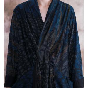 Blue Patterns Empire Waist Designer Dress Long Sleeve Vintage Maxi Dress