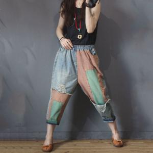Color Patchwork Korean Jeans In 90s Fashion Baggy Ripped Jeans
