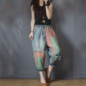 Color Patchwork Korean Jeans In 90s Fashion Baggy Ripped Jeans