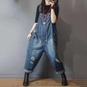 Korean Fashion Plus Size Ripped Dungarees 90s Overalls for Woman