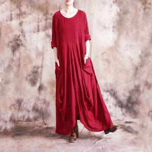 Comfy Style Asymmetrical Red Dress Beautiful Drapes Casual Maxi Dress