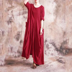 Comfy Style Asymmetrical Red Dress Beautiful Drapes Casual Maxi Dress