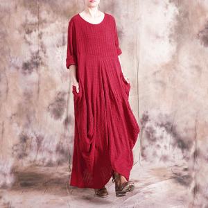 Comfy Style Asymmetrical Red Dress Beautiful Drapes Casual Maxi Dress