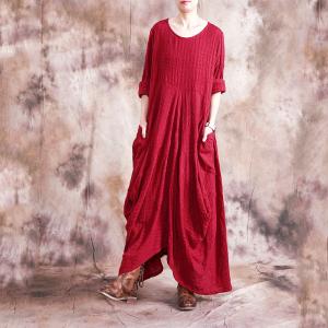 Comfy Style Asymmetrical Red Dress Beautiful Drapes Casual Maxi Dress