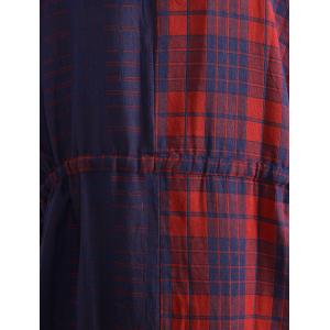 Classical Cotton Linen Belted Plaid Dress Plus Size V-Neck Caftan