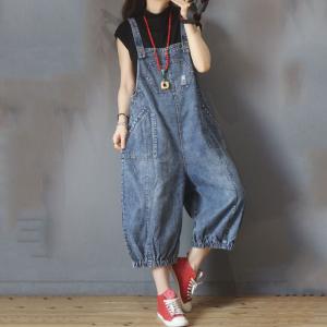 Patch Pockets Vintage Denim Dungarees Womans Baggy Overalls