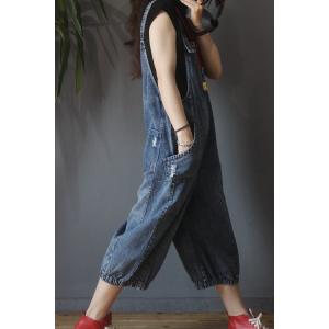 Patch Pockets Vintage Denim Dungarees Womans Baggy Overalls