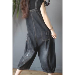 Patch Pockets Vintage Denim Dungarees Womans Baggy Overalls