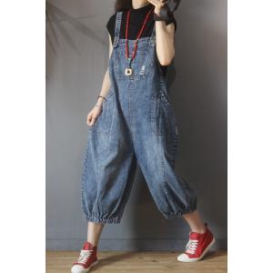 Patch Pockets Vintage Denim Dungarees Womans Baggy Overalls