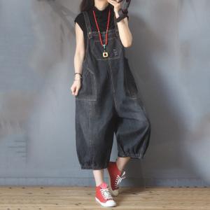 Patch Pockets Vintage Denim Dungarees Womans Baggy Overalls