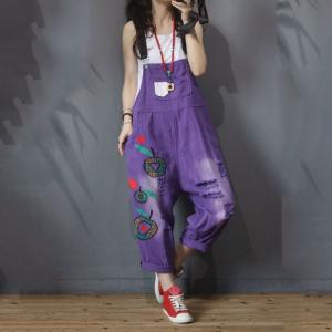Cartoon Patchwork Ripped Overalls Fashion Cotton Korean Dungarees