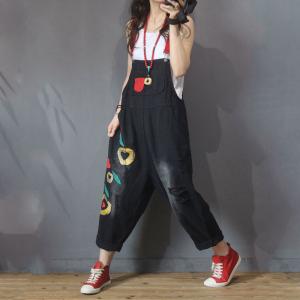 Cartoon Patchwork Ripped Overalls Fashion Cotton Korean Dungarees