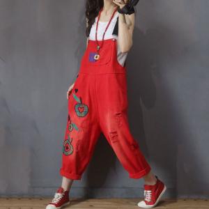 Cartoon Patchwork Ripped Overalls Fashion Cotton Korean Dungarees