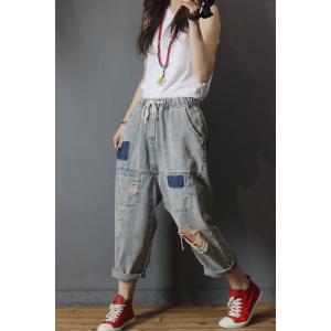 Drawstring Waist 90s Mom Jeans Womens Baggy Ripped Jeans
