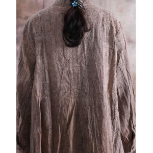 Loose Checkered Long Shirt Dress Cotton Linen Outerwear for Senior Woman