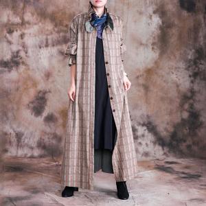 Ruffle Collar Gingham Wool Coat Long Sleeve Maxi Plus Size Winter Coat