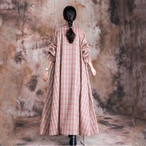 Ruffle Collar Gingham Wool Coat Long Sleeve Maxi Plus Size Winter Coat