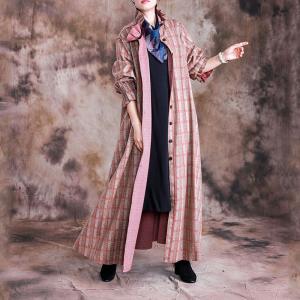 Ruffle Collar Gingham Wool Coat Long Sleeve Maxi Plus Size Winter Coat