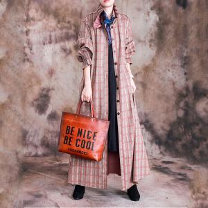 Ruffle Collar Gingham Wool Coat Long Sleeve Maxi Plus Size Winter Coat