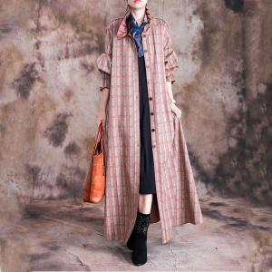 Ruffle Collar Gingham Wool Coat Long Sleeve Maxi Plus Size Winter Coat