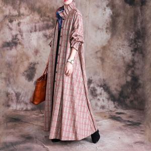 Ruffle Collar Gingham Wool Coat Long Sleeve Maxi Plus Size Winter Coat