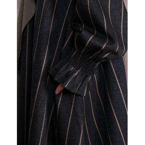 Winter Fashion Maxi Striped Coat Womans Wool Black Trench Coat