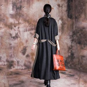 Winter Fashion Maxi Striped Coat Womans Wool Black Trench Coat