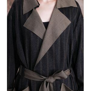 Winter Fashion Maxi Striped Coat Womans Wool Black Trench Coat