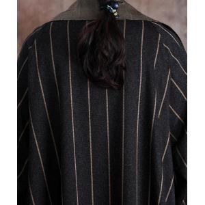 Winter Fashion Maxi Striped Coat Womans Wool Black Trench Coat