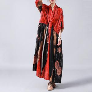 Creative Printed Designer Maxi Dress Silk Blend Red Dress